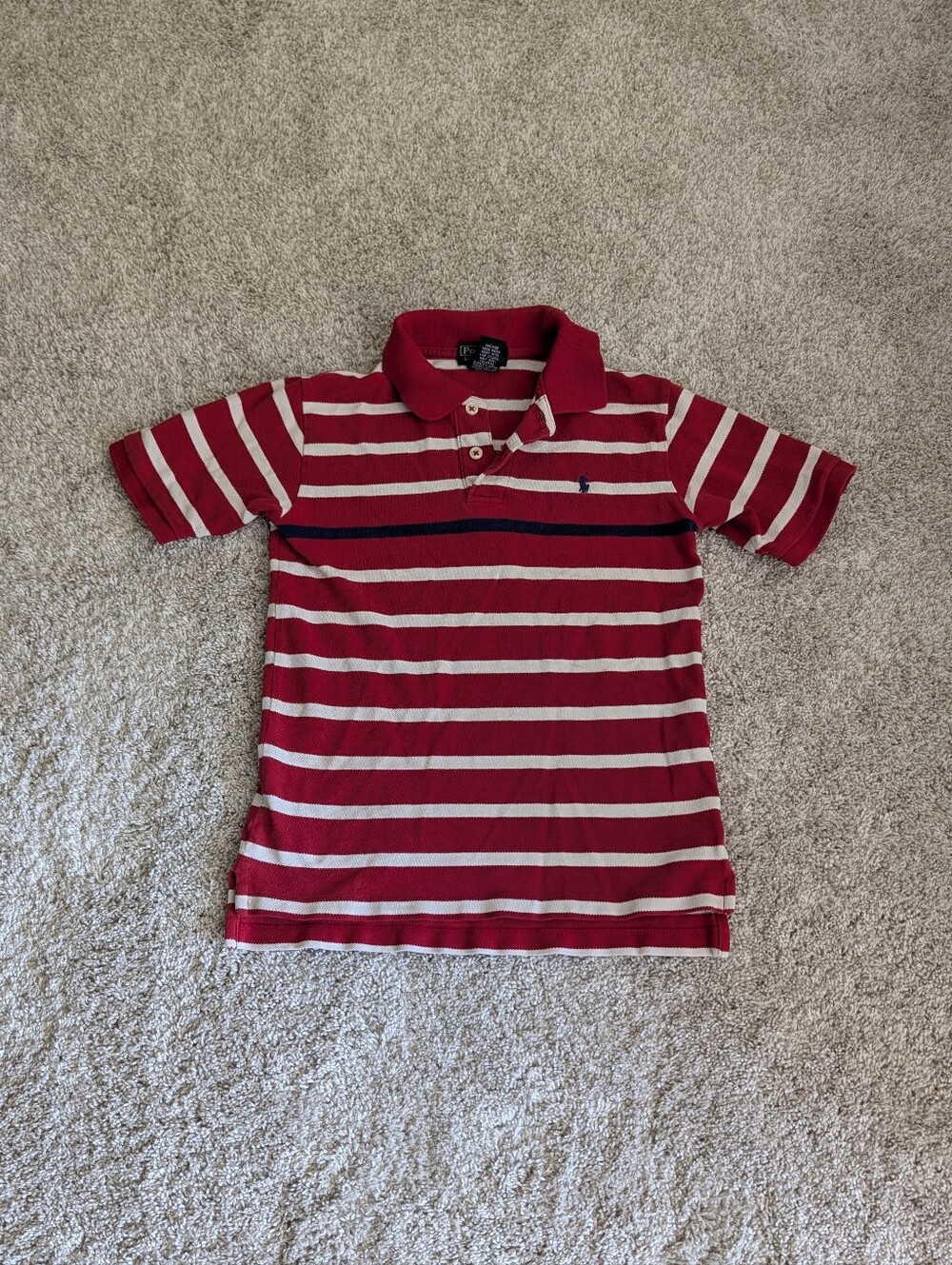 Ralph Lauren Red and White Striped Polo Shirt - Size 7